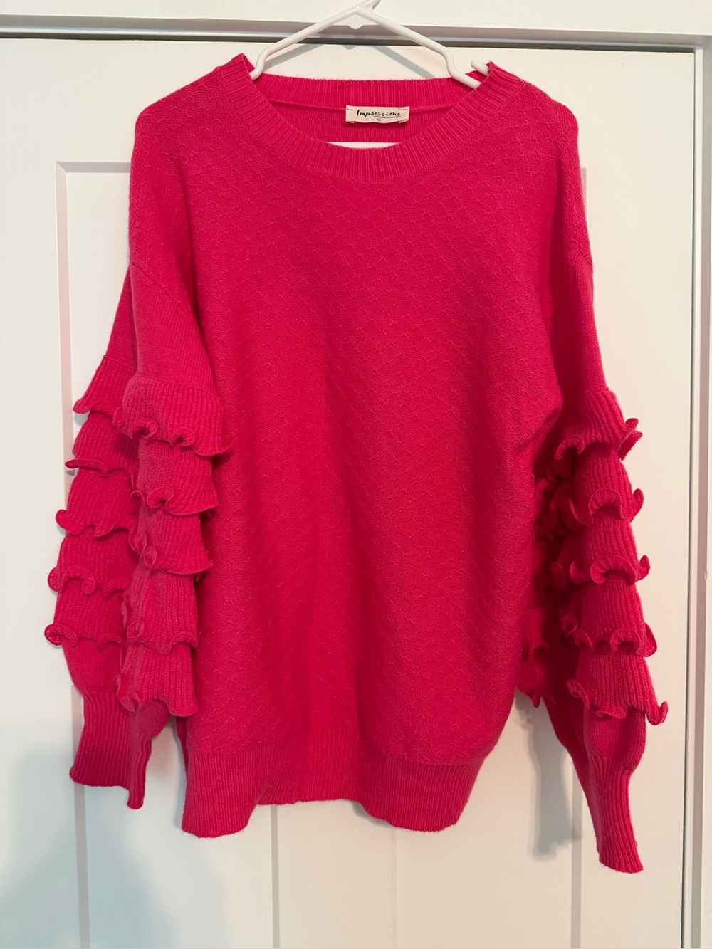Hot pink Ruffled Sleeve Sweater